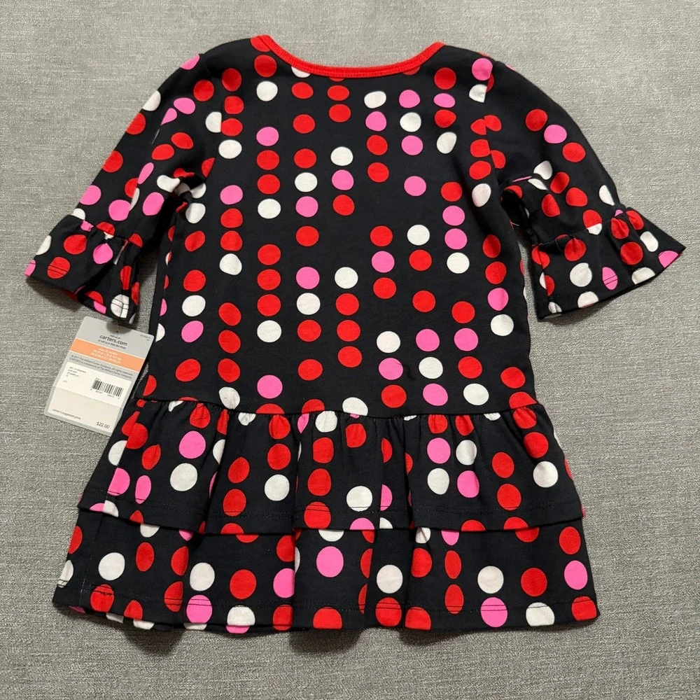 Carters Toddler Girls Polka Dot Ruffle Tiered Dress Red Pink Black 2T‎ NWT